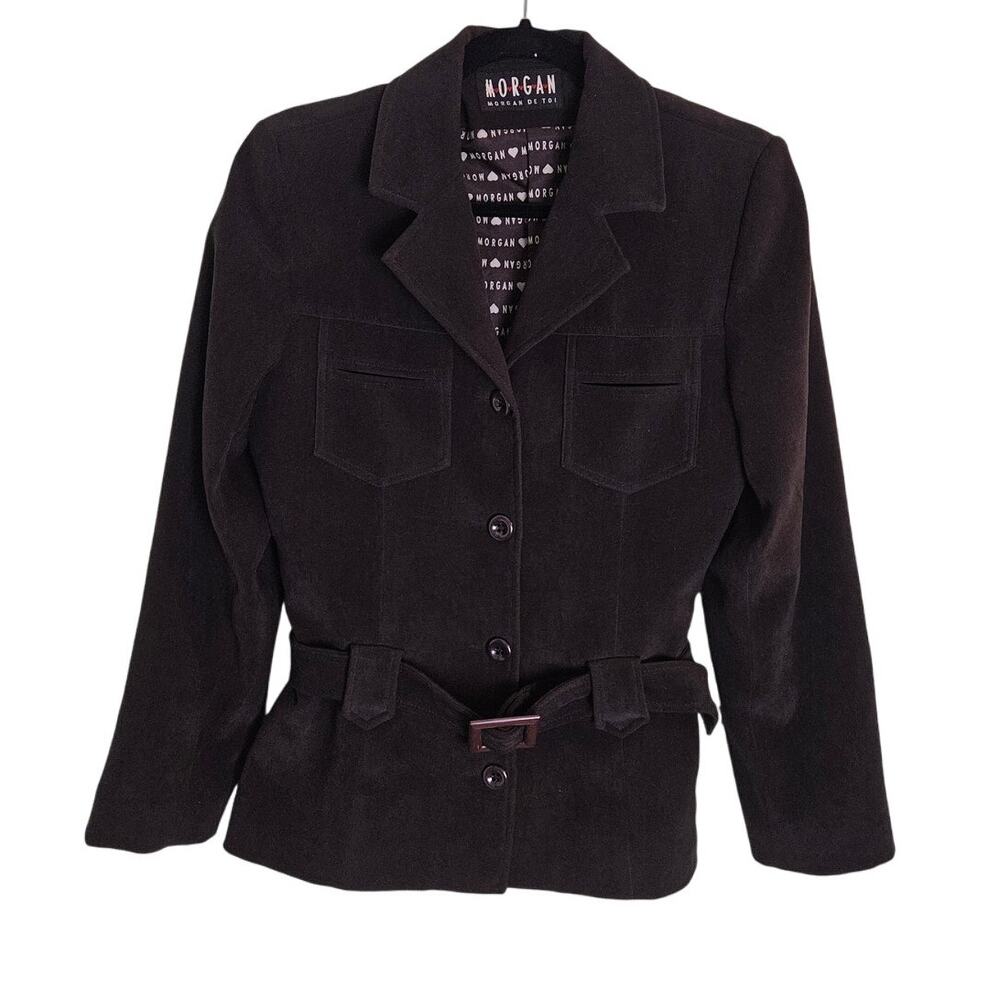 ❤️‍ VINTAGE Morgan de Toi 90s Dark Chocolate Brown Belted Short Coat Sz 3 / US 4